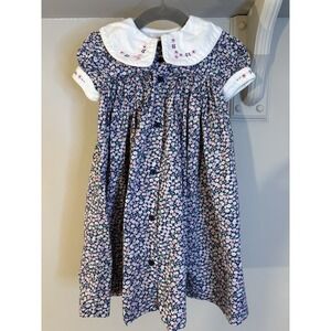STRASBURG Blue Pink Floral Dress 6 Mo Peter Pan Collar Embroidery